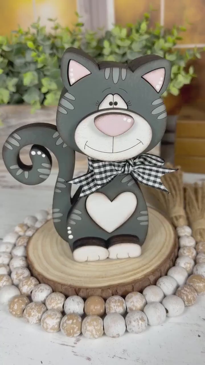 Chunky Wooden Cat Shelf Sitter, Personalized Cat Decor