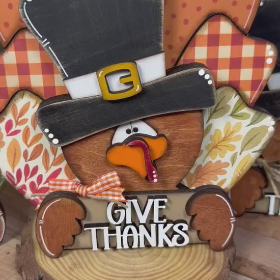 Handmade Wooden Thanksgiving Turkey With Give Thanks Sign
