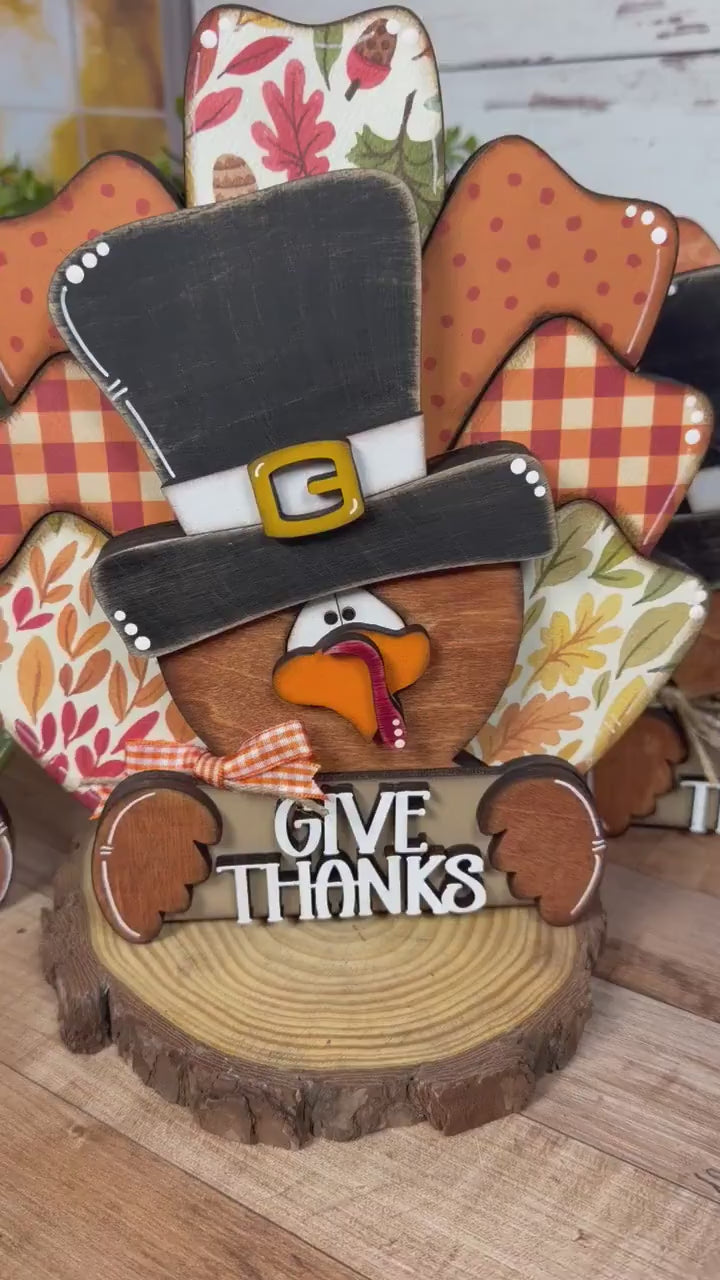 Handmade Wooden Thanksgiving Turkey With Give Thanks Sign