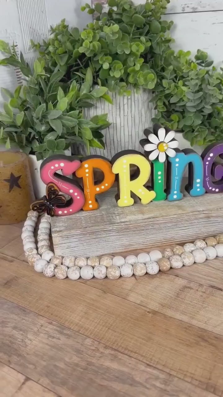 Spring Wooden Shelf Sitter – Hand-Painted Layered Spring Decor