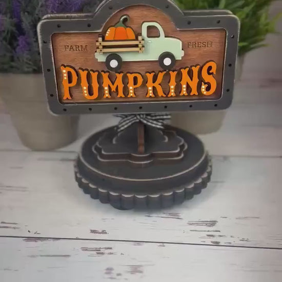 Farmhouse Pumpkin Mini Interchangeable Sign - Rustic Fall Tiered Tray Decor