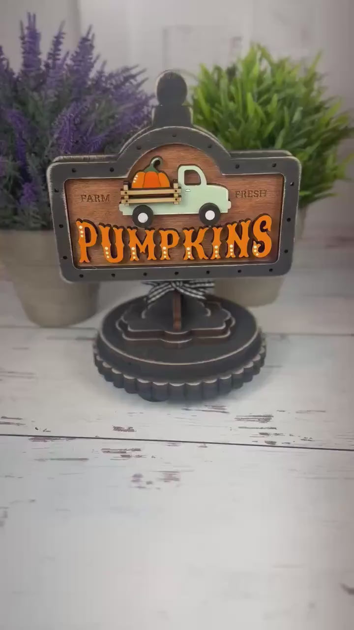 Farmhouse Pumpkin Mini Interchangeable Sign - Rustic Fall Tiered Tray Decor