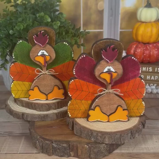 Personalizable Chunky Rustic Wooden Turkey: Thanksgiving Shelf Sitter
