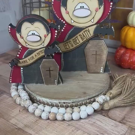 Farmhouse Vampire Decor - Spooky Rustic Wood Halloween, Primitive Gothic Decoration