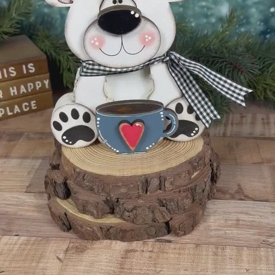 Interchangeable Polar Bear Shelf Sitter, Wooden Winter Bear, Magnetic Seasonal Decor, Christmas Bear