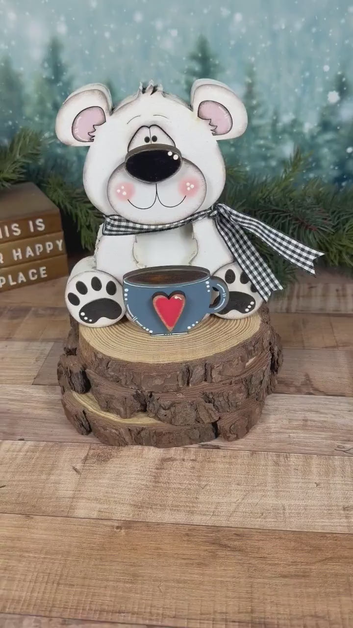 Interchangeable Polar Bear Shelf Sitter, Wooden Winter Bear, Magnetic Seasonal Decor, Christmas Bear