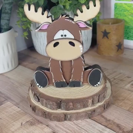 Chunky Wooden Moose Shelf Sitter | Hand Painted Rustic Farmhouse Woodland Decor